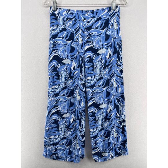 LILLY PULITZER Pants 2 Avery Cropped Crepe Printed Wide Leg Elastic Waist Blue - Picture 1 of 14